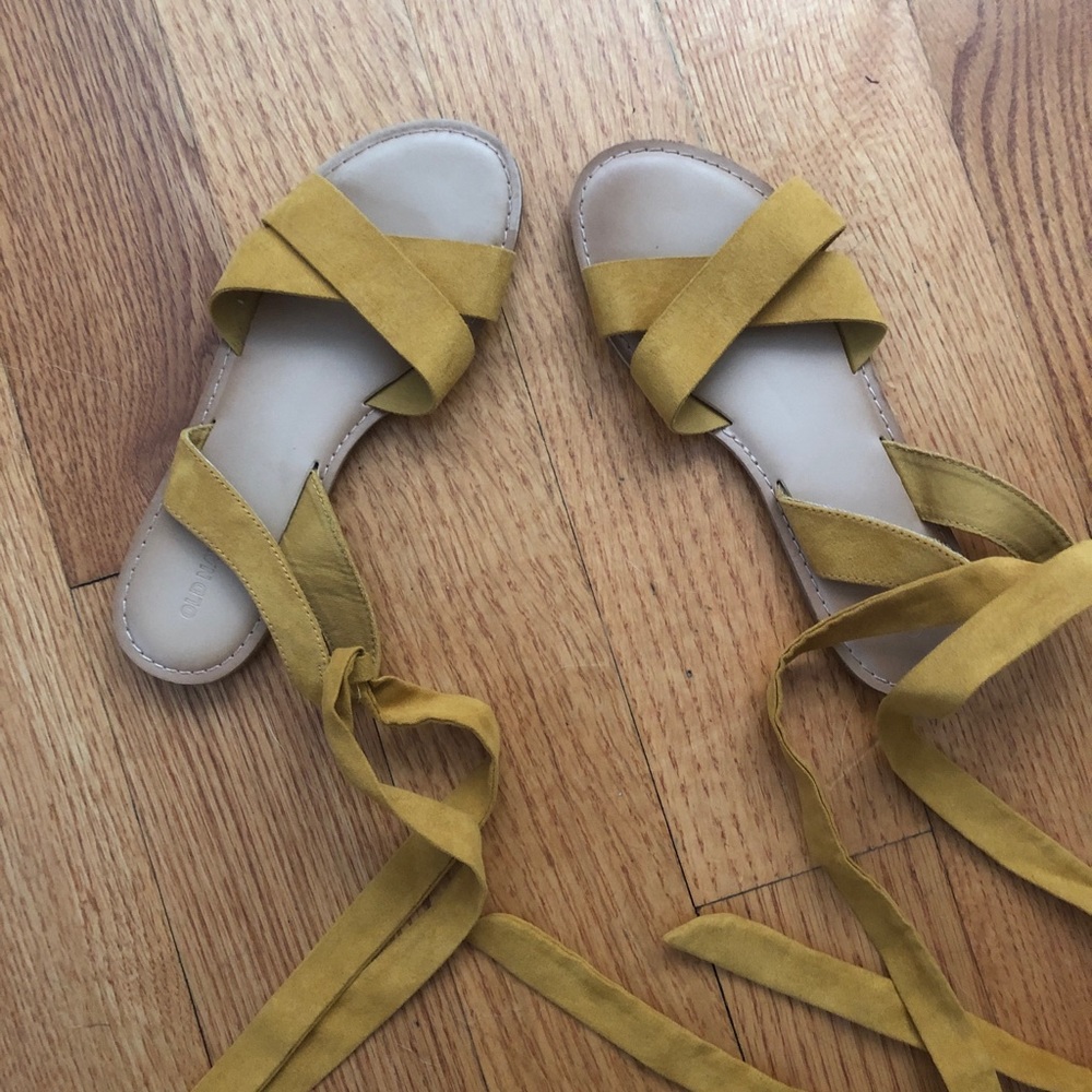 Mustard yellow ankle wrap sandals